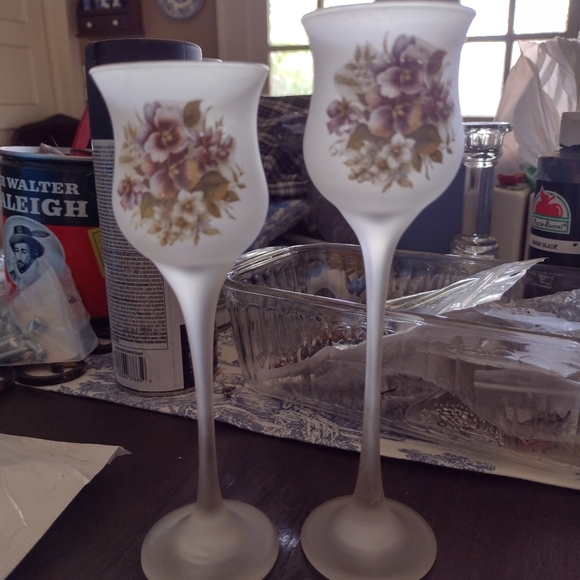 Frosted Floral Candle Holders PartyLite Shabby Chi - Picture 2 of 6